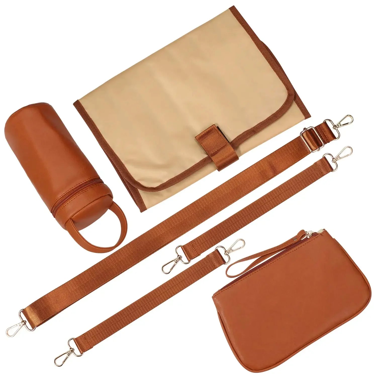 7-In-1 Baby Diaper Bag Solid PU Leather Mummy Maternity Bag Large Capacity Travel Back Pack Stroller Bags with Changing Pad